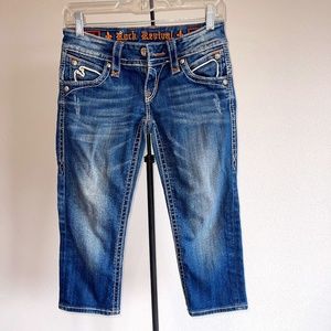 Rock Revival Stephanie Capri Denim Jeans Size 26 Whiskered Distressed Stretch